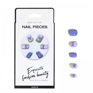 OEM Pastel Purple Cute Floral Press on Nails Short Square Korean Seamless Fake Nail Wholesale Wearing Artificial Nails for Girls