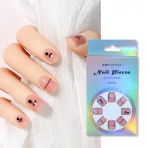 Bulk Wholesale Short Square Rose Floral Pink Press on Nails Plain Simple Acrylic Fake Nails with Glue Pres on False Nails Custom