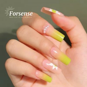 24Pcs Private Label Hand Painted Floral Ombre Press on Nail Custom Long Square Fake Nails 3D Pearl Handmade False Nail Wholesale