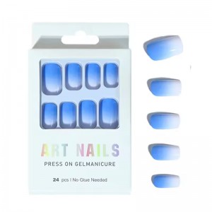 Custom Made Medium Length Blue Ombre Square Press on Nails Gradient Women Fake Nails for Ladies Neutral Artificial Fingernails