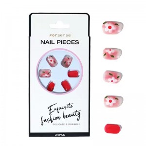 24Pcs/Set Short Squoval Multicolor Floral Press on Nails Wholesale Reusable Abs Fake Nails High Quality Nail Stick on