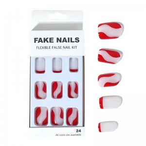 Wholesale Instagram Red Swirl Press on Nail Custom Design Short Square False Ladies Nail Artifical Realistic Fake Nail for Women
