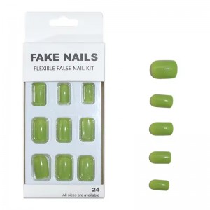 Wholesale 24 Piece Trendy Solid Full Cover Short Press on Nails Plain Simple Square Stick on Acrylic Fake Nails with Jelly Glue