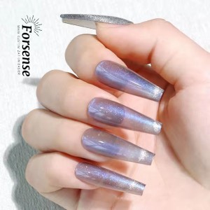 Custom Glitter Coffin Shaped Nail Tips Thick Acrylic Press on Nails Extra Long Fake Nails Cat Eye Magnetic Artifical Fingernails
