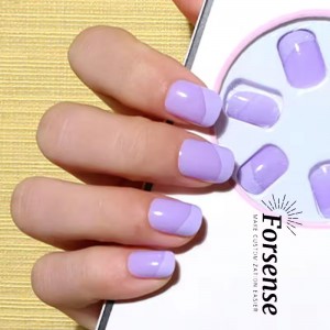 Bulk Wholesale 24 Pcs Light Purple French Tip Press on Nails Short Square Fake Nails Kit with Glue And File Custom False Nails