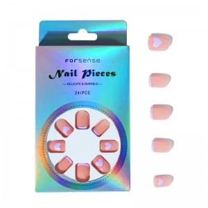 Private Label Pink Nude French Tip Press on Nails Square Shape Fake Nail with Heart Sweet Short Artificial Nail for Girls