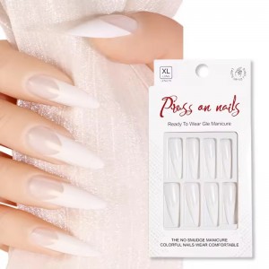 Wholesale Press on Nails Almond Shape Extra Long False Presson Nails White French Stiletto Fake Nail Tips Private Label Custom