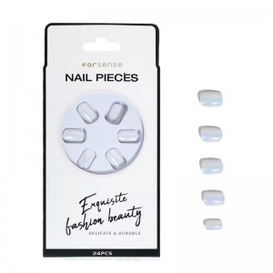 OEM private label glazed donut press on nails kit short square fake nail with glue white holographic glossy false nail wholesale