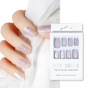 Pre Glued Glitter Star Press on Nails Medium Length Square False Nails Private Label Fast Press on Fake Nails Faux Ongles En Gros