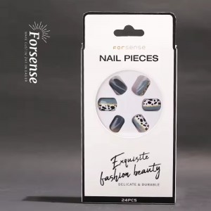 custom half split glitter pres on false nails short square fake nails with jelly glue cow print press on nails wholesale vendor