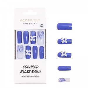 Custom 3D Acrylic Press on Nails Handmade Bow False Presson Nails Designed Hand Made Blue Flame Artifical Fake Nails Long Square