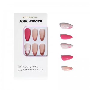 Custom Mixed Color Short Almond Press on Nails Stiletto Hot Pink Full Cover Fake Nails High Quality 24 False Nails Glue Stick on