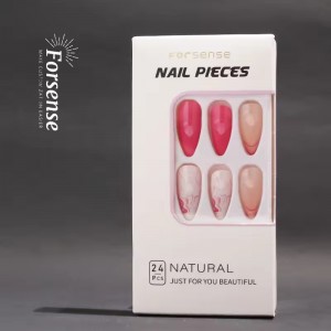 Custom Mixed Color Short Almond Press on Nails Stiletto Hot Pink Full Cover Fake Nails High Quality 24 False Nails Glue Stick on