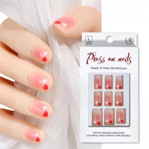 24Pcs Instagram Love Hearts Wide Square Press on Nails Private Label Fake Nails with Hearts Aesthetic Pink Natural False Nails