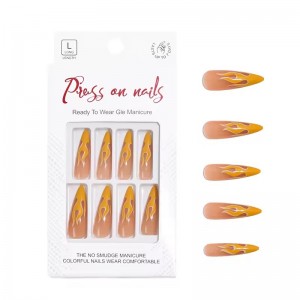 Wholesale Extra Long Almond Nail Tips Press on False Fingernail Pointed Stiletto Fake Nail Flame Presson Stick on Nail with Glue