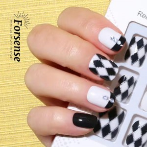 Black And White French Tip Press on Nails Short Square Fake Nails with Design for Small Hand Rhinestone 2024 Nails Wear Art 3D