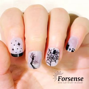 Custom Print Small Sized Halloween Press on Nails Square Artificial Festival Fake Nail for Girls Children’s False Nails Glue on