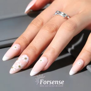 custom reflective glitter stiletto press on nails almond shape short stick on nails daisy floral acrylic fake nails wholesale