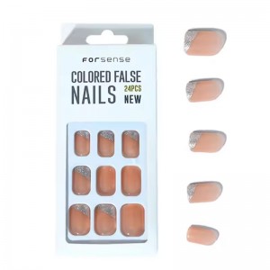 Private Label Glitter French Tip Press on Nail Short Nude Pink Fake Nails Natural Square False Nails Presson Fake nails Custom