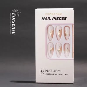 24 Pcs Aesthetic Foil Almond Shape Press on Nails Tips Short Women Artifical Fake Nail Manufacturer Custom False Nails with Glue
