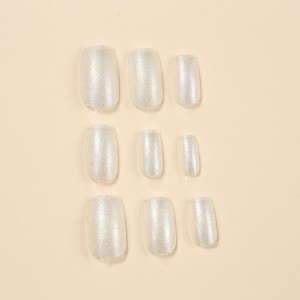 24Pcs Champagne Solid Color Square Press on Nails Artificial Nails