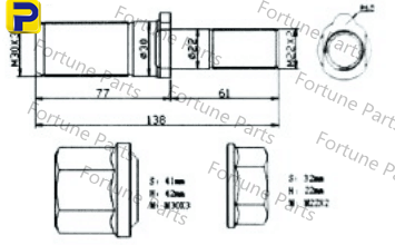 Truck Wheel Studs, Bolts & Nuts – truck Screw，Hino Rear bolt FP-049