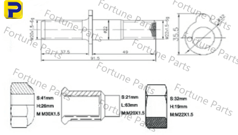 Truck Wheel Studs, Bolts & Nuts – truck Screw，HINO FB2W Rear bolt FP-083