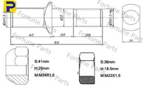 Truck Wheel Studs, Bolts & Nuts – truck Screw，ISUZU DEGA195 FRONT bolt FP-086