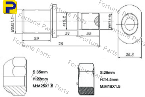 Truck Wheel Studs, Bolts & Nuts – truck Screw，ISUZU KS21 FRONT bolt FP-087