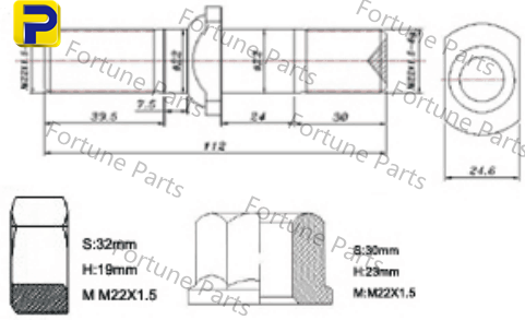 Truck Wheel Studs, Bolts & Nuts – truck Screw，ISUZU EXZ CXZ Rear bolt FP-089