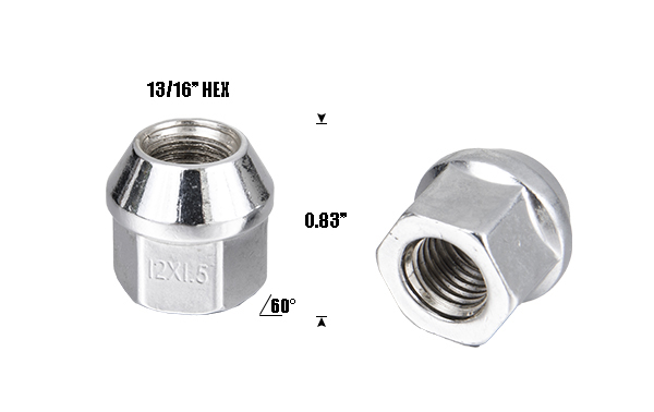 Renewable Design for Wheel Lug Nuts With Key - OPEN-END BULGE 0.83’’ Tall 13/16’’ HEX – Fortune