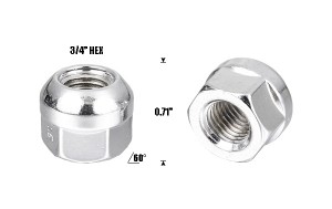 OPEN-END SPHERE LUG NUTS 0.71’’ Tall 3/4’’ HEX