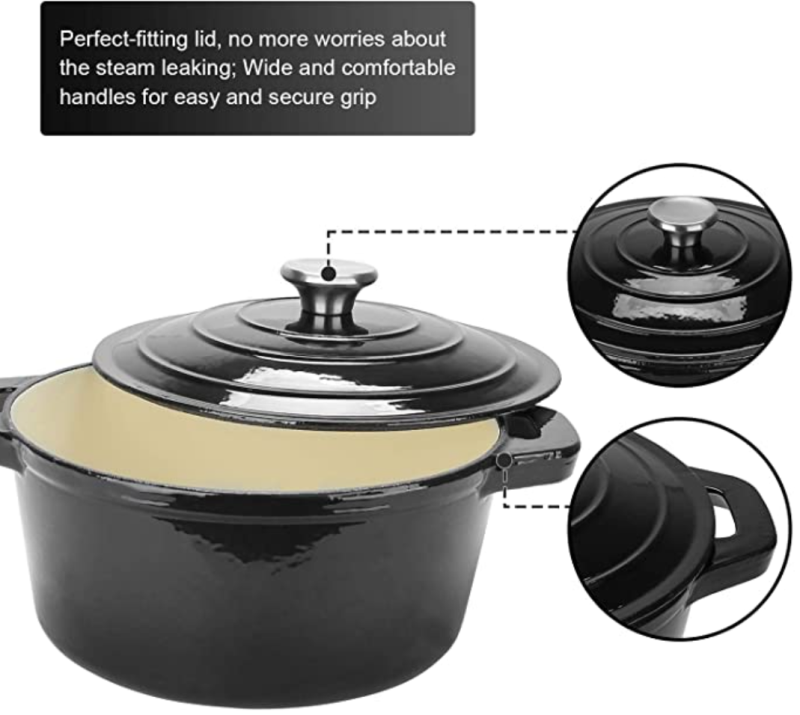 5.5 Quart Enameled Cast Iron Dutch Oven, Round Enamel Dutch Ovens Pot -Black