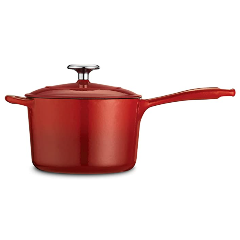 Covered Sauce Pan Enameled Cast Iron 2.5-Quart, Red