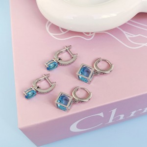 FOXI New charm design 925 Sterling Silver 5A Blue Zircon women’s drop earrings