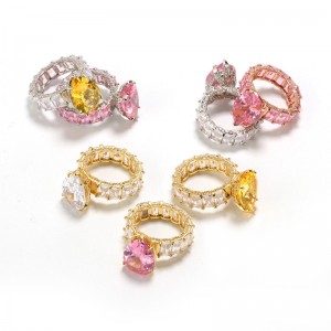 FOXI UK hot sale trendy hip hop jewelry yellow pink white diamond ring plain gold rings jewelry women cubic zirconia rings