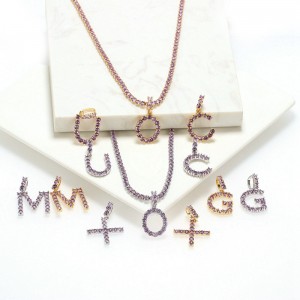 FOXI 2021 great sale cz tennis chain iced out diamond letter pendant necklace