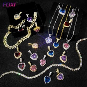 Colorful Beautiful Trendy Heart Shape Pendant with Rope Chain Necklace for Men Women