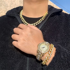 FOXI Jewelry Factory Luxury Bling Quartz Round Men Watch Hip Hop Gold Full Diamond Iced Out Watches