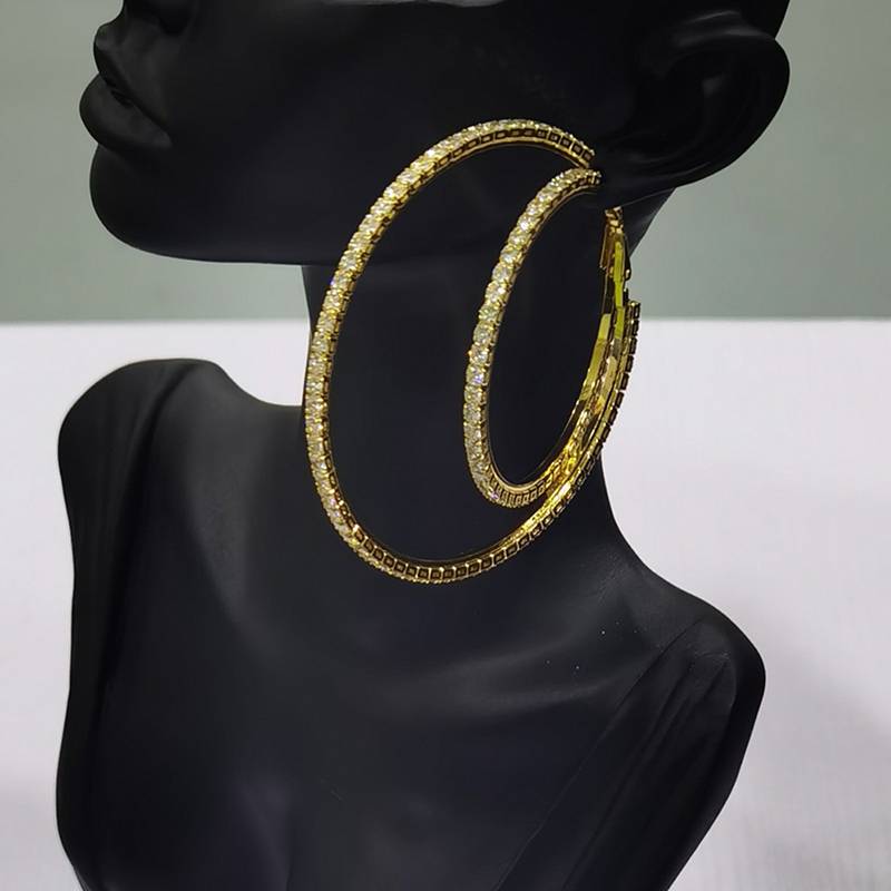 Factory wholesale Cubic Zirconia Stud Earrings - FOXI 45mm Fashion cz stone Large Circle Earrings Big Hoop Earrings Silver Color Crystal Round Hoop Earrings For Women Jewelry – Foxi