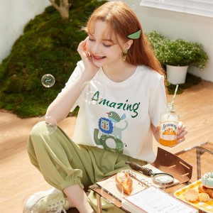 New Style 100% cotton white Short Sleeves T Shirt for Women Printed Top cute Girls Designer Summer