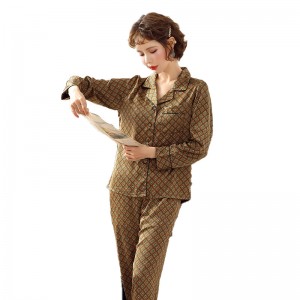 Women’s silk pajamas coffee color silk satin ice silk long-sleeved thin home wear