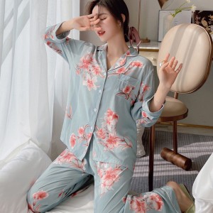 Thin suit summer long-sleeved cotton silk ladies rayon pajamas