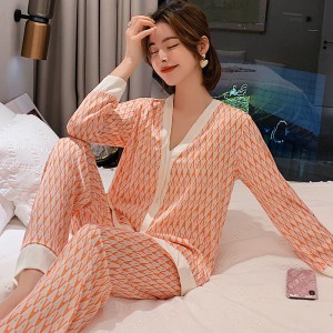 2021 pajamas women’s spring and autumn ice silk long-sleeved silk high-quality casual silk suit
