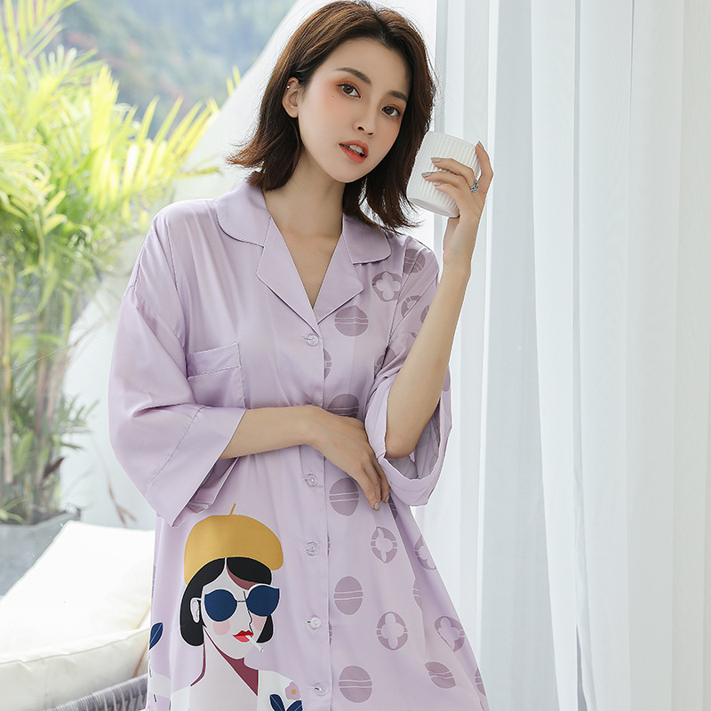 Women's ice silk shirt pajamas 2