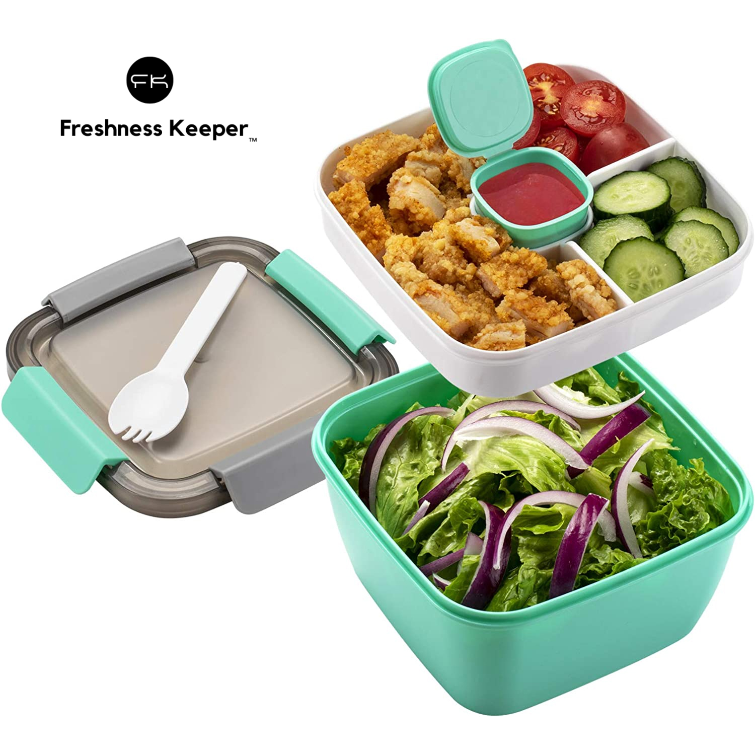 52-oz Salad Dressings Container Bento Lunchbox met 3 compartimenten