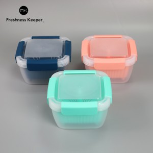 Leak Proof Square Berry Keeper Container with Strainer Blue color