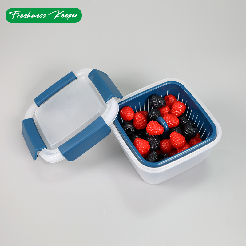 BPA Free  1.1L  Plastic Blue Berry Box with Colander and Removable Drain Basket