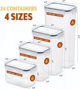 Комплект от 24 пакета контейнери за съхранение на храни с капаци за зърнени култури, ориз, брашно и овес