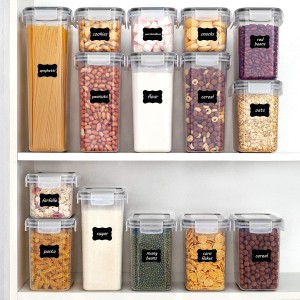 24 Pack stackbare Liewensmëttellagerbehälter Set mat Deckele fir Getreide, Reis, Miel & Hafer